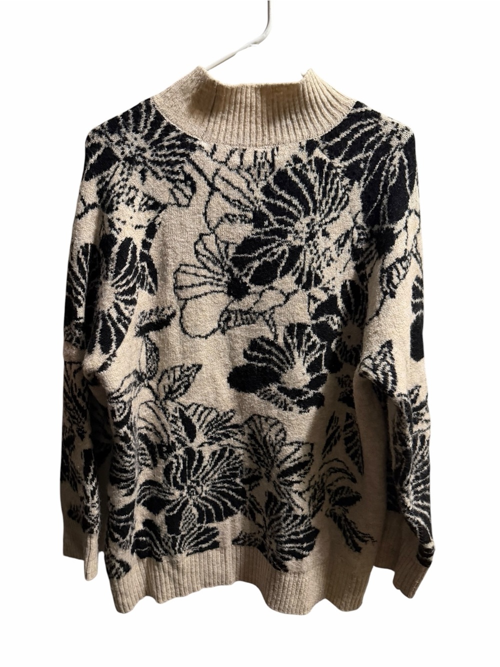 Liz Claiborne Cream and Black Floral Cowl Sweater size XL
